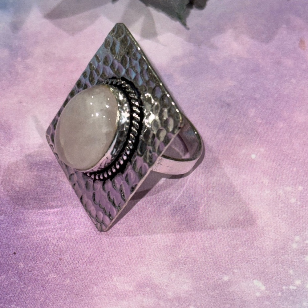 Silver Hammered Moonstone Ring - image 4